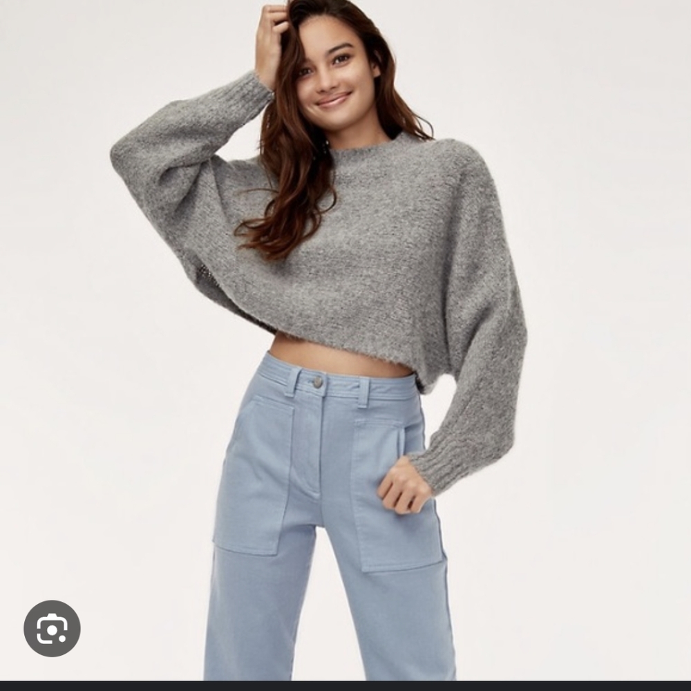 Aritzia Alpaca Wool Blend Knit Sweater Cropped Oversized Gray Size XS/S